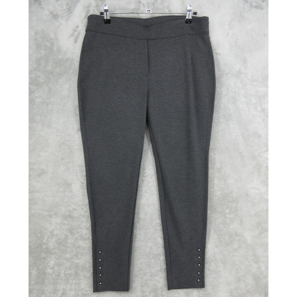Chicos Pants Womens Size 2 L Petite Gray Studded Hem Pull On Ankle Stretch Knit